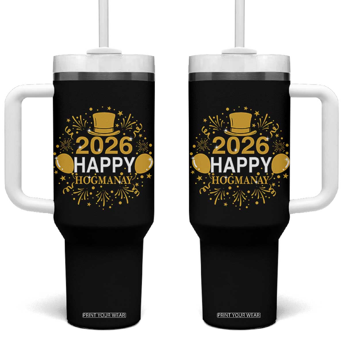Scottish New Year 2026 Tumbler With Handle Happy Hogmanay NYE Party TS11 One Size: 40 oz Black Print Your Wear