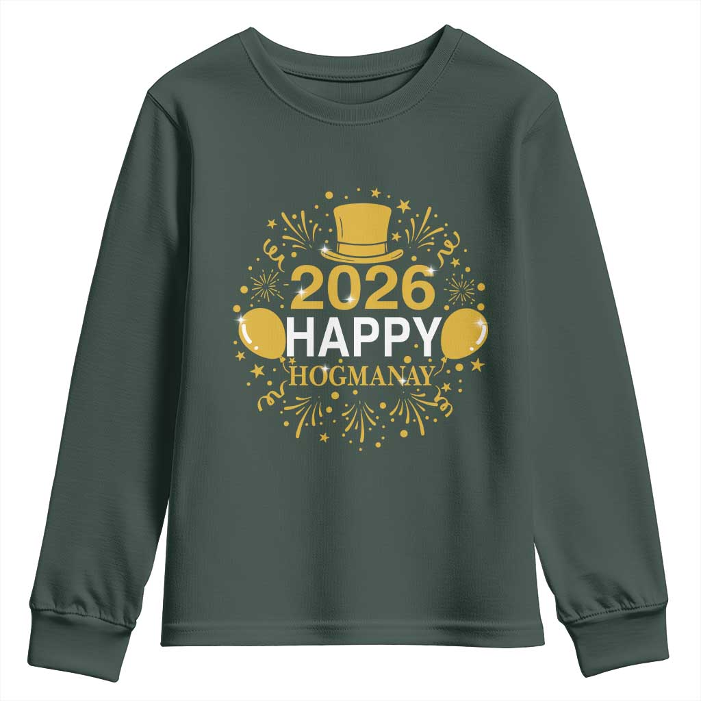 Scottish New Year 2026 Youth Sweatshirt Happy Hogmanay NYE Party TS11 Dark Forest Green Print Your Wear