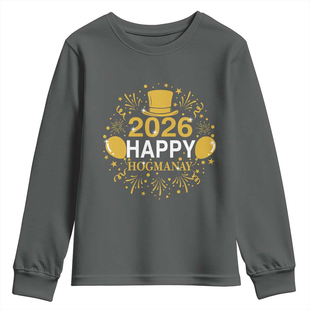 Scottish New Year 2026 Youth Sweatshirt Happy Hogmanay NYE Party TS11 Dark Heather Print Your Wear