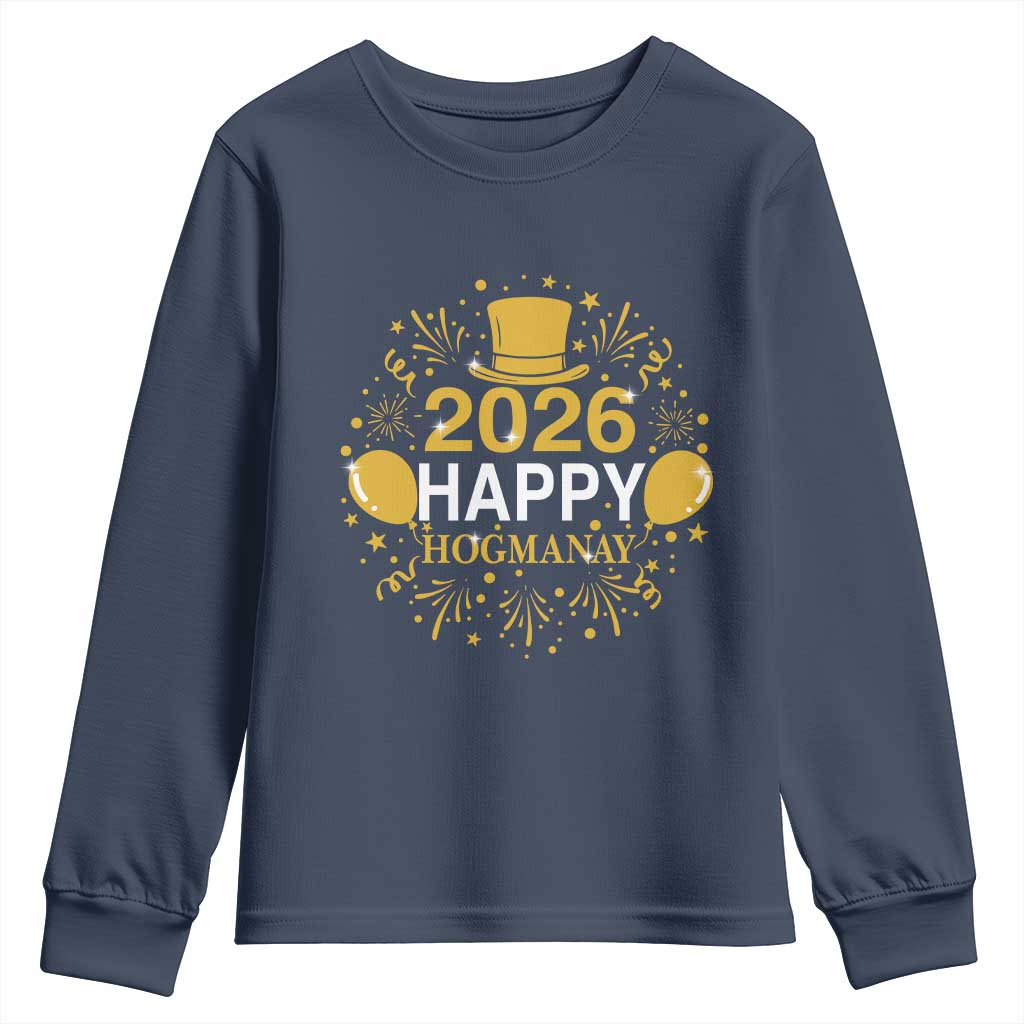 Scottish New Year 2026 Youth Sweatshirt Happy Hogmanay NYE Party TS11 Navy Print Your Wear