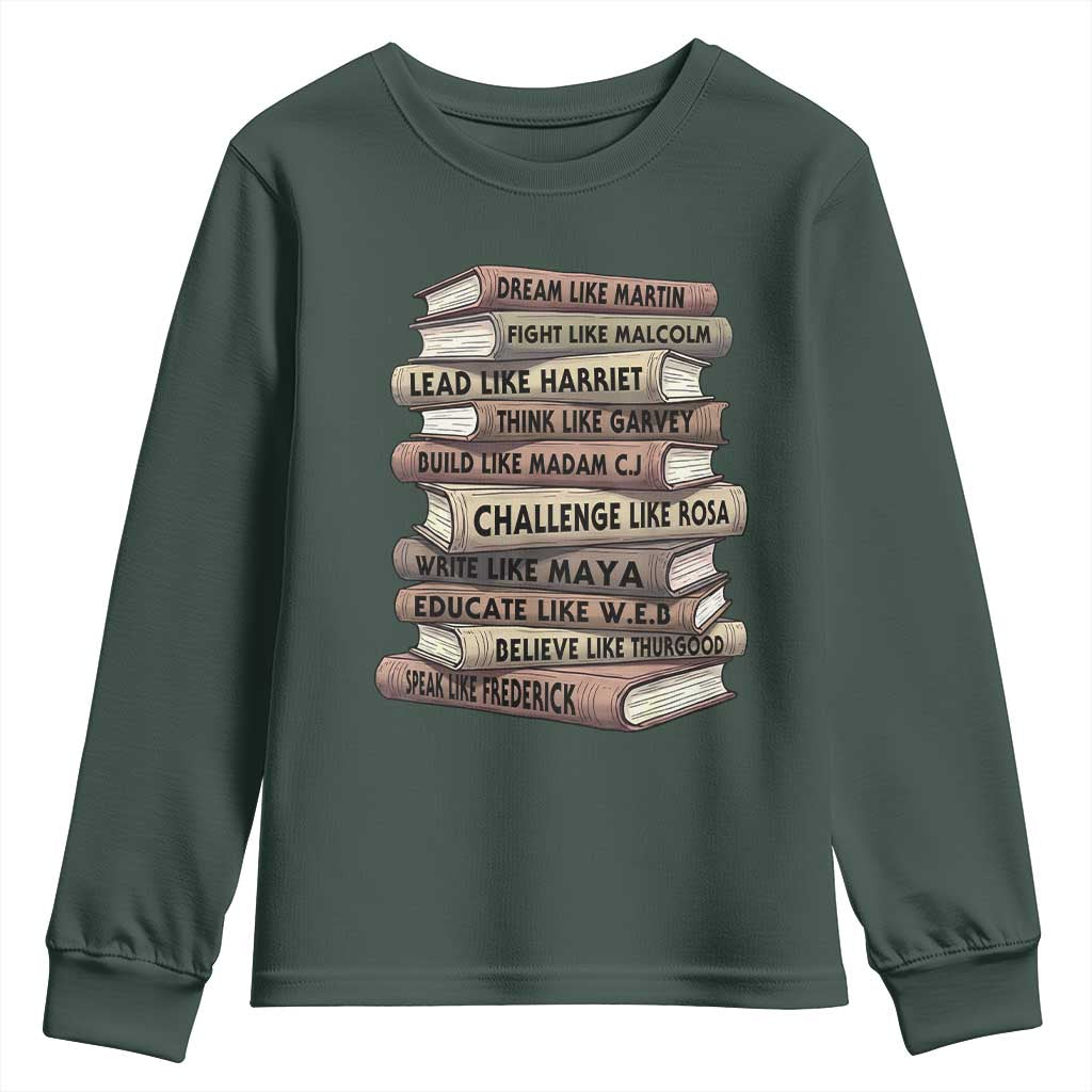 Black History Month African American Leaders Teacher Book Lover Youth Sweatshirt TS11 Dark Forest Green Print Your Wear
