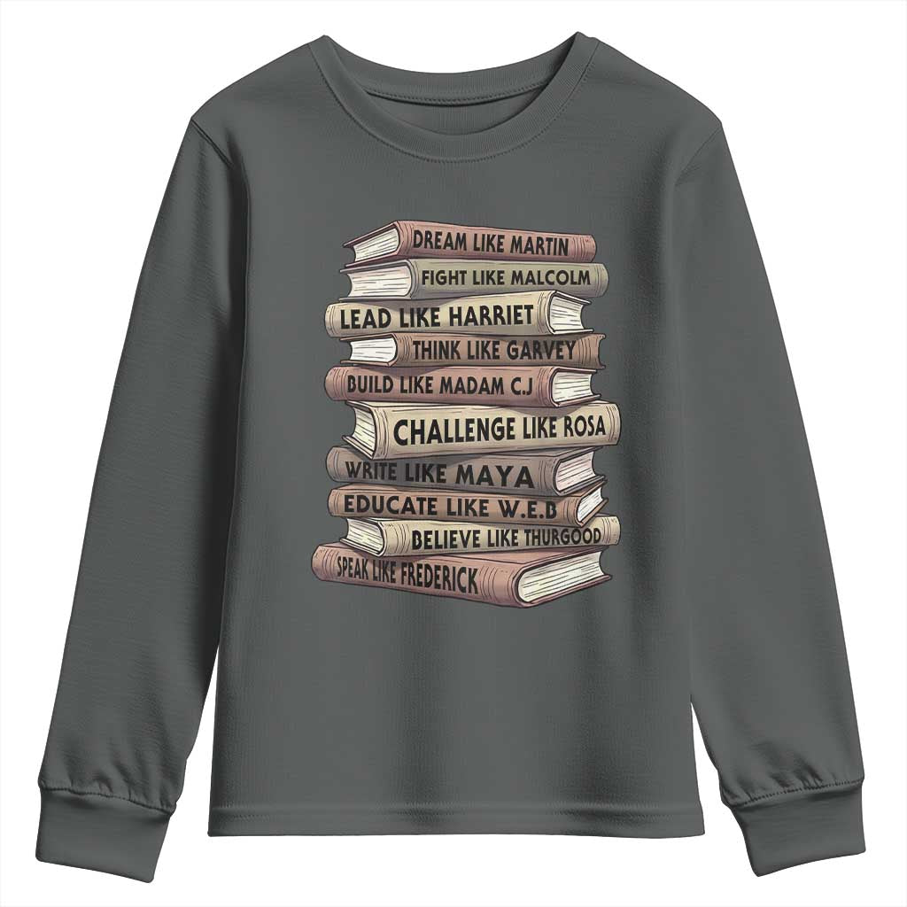 Black History Month African American Leaders Teacher Book Lover Youth Sweatshirt TS11 Dark Heather Print Your Wear