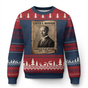 Carter G Woodson Ugly Christmas Sweater Father Of Black History Month Old Paper Graphic TS11 Navy Red Print Your Wear