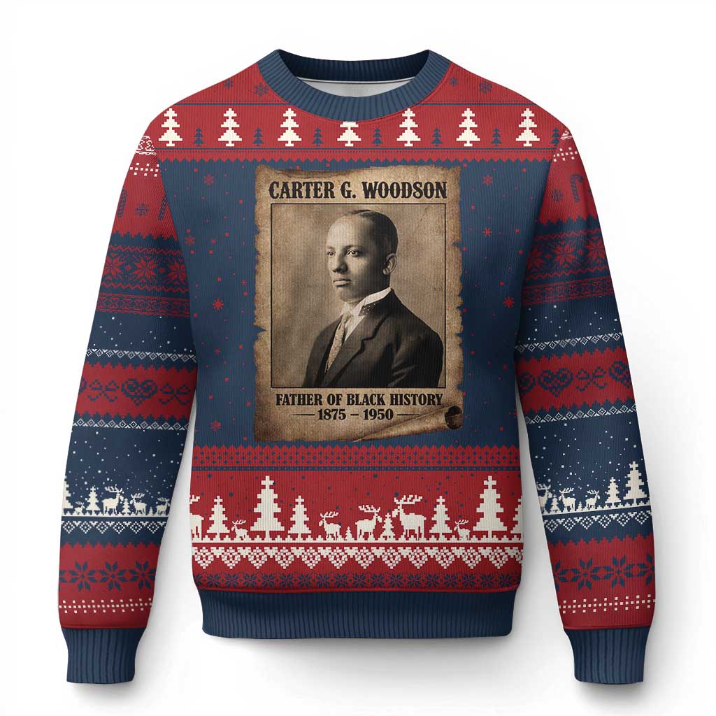 Carter G Woodson Ugly Christmas Sweater Father Of Black History Month Old Paper Graphic TS11 Navy Red Print Your Wear