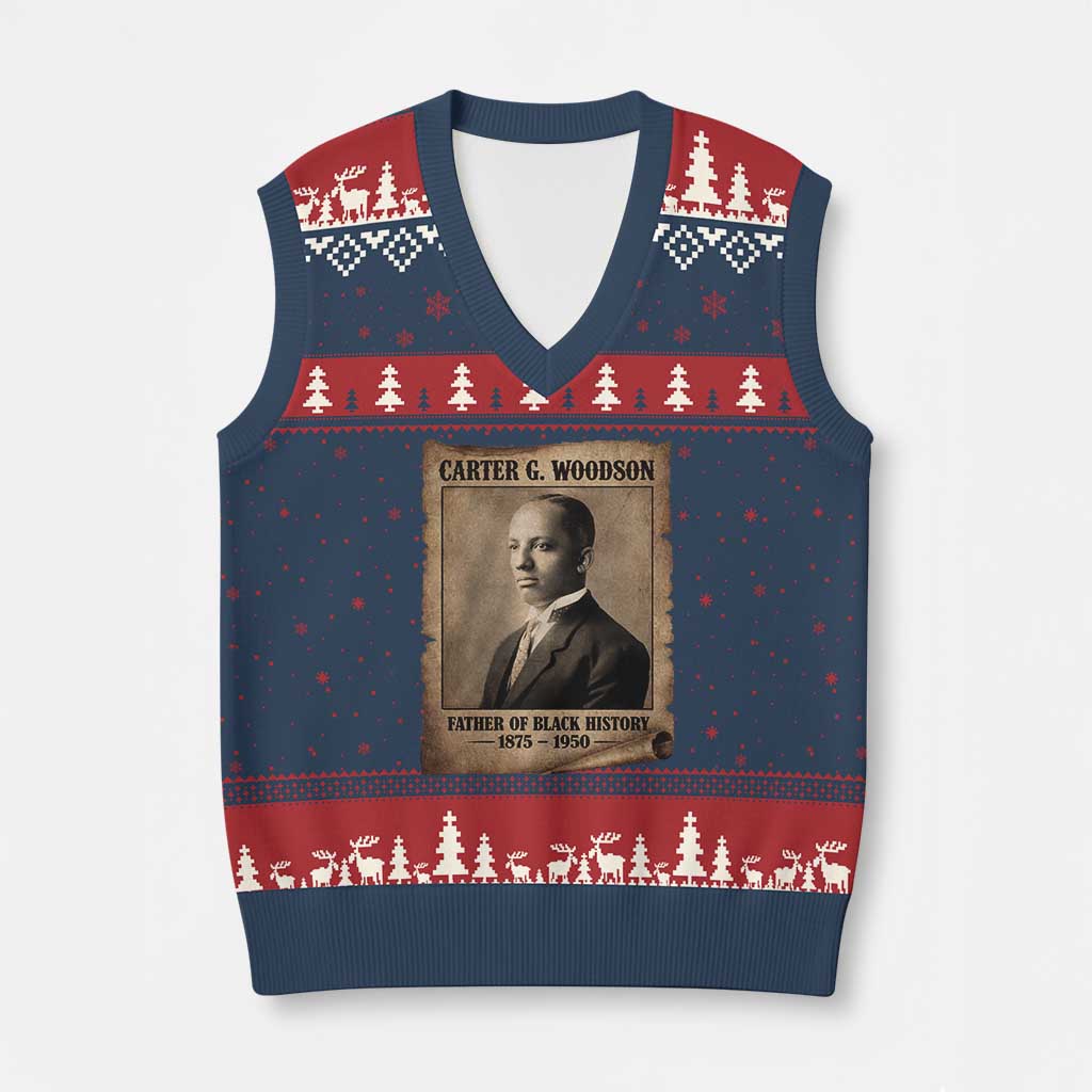 Carter G Woodson V-Neck Knit Sweater Vest Father Of Black History Month Old Paper Graphic TS11 Navy Red Print Your Wear