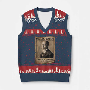 Carter G Woodson V-Neck Knit Sweater Vest Father Of Black History Month Old Paper Graphic TS11 Navy Red Print Your Wear