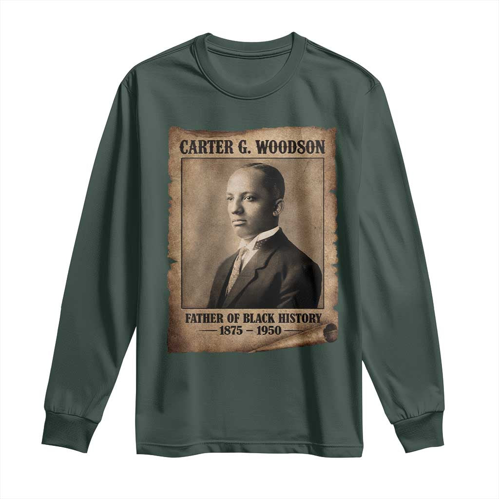 Carter G Woodson Long Sleeve Shirt Father Of Black History Month Old Paper Graphic TS11 Dark Forest Green Print Your Wear
