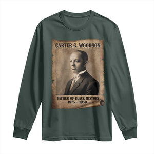 Carter G Woodson Long Sleeve Shirt Father Of Black History Month Old Paper Graphic TS11 Dark Forest Green Print Your Wear