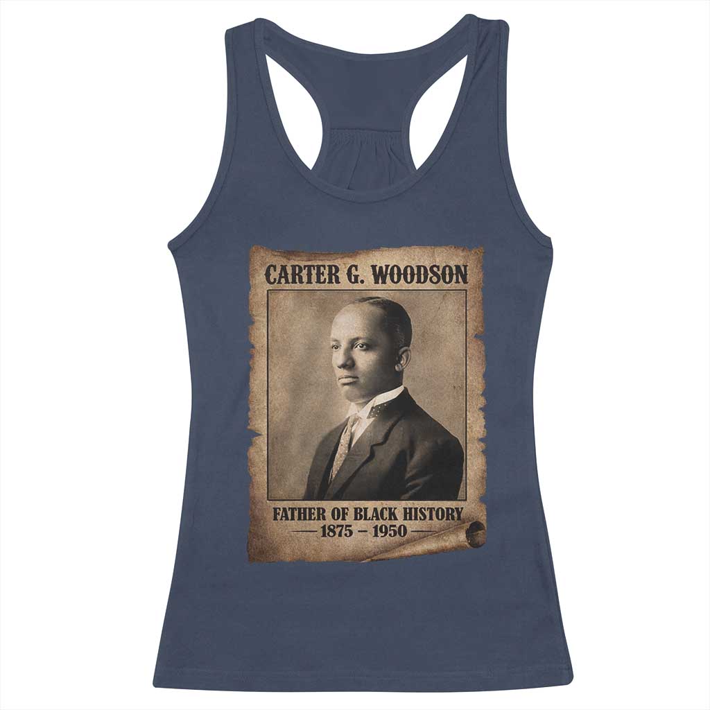 Carter G Woodson Racerback Tank Top Father Of Black History Month Old Paper Graphic TS11 Navy Print Your Wear
