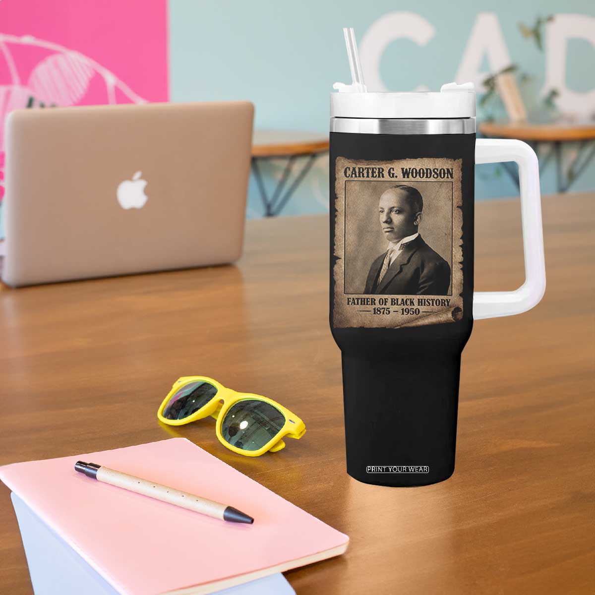 Carter G Woodson Tumbler With Handle Father Of Black History Month Old Paper Graphic TS11 Print Your Wear