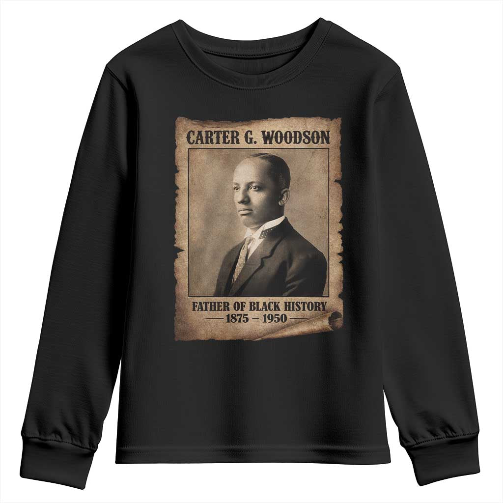 Carter G Woodson Youth Sweatshirt Father Of Black History Month Old Paper Graphic TS11 Black Print Your Wear