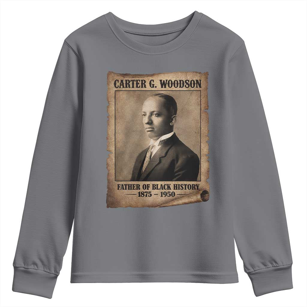 Carter G Woodson Youth Sweatshirt Father Of Black History Month Old Paper Graphic TS11 Charcoal Print Your Wear