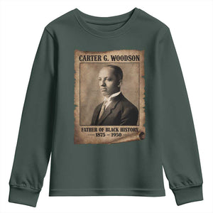 Carter G Woodson Youth Sweatshirt Father Of Black History Month Old Paper Graphic TS11 Dark Forest Green Print Your Wear