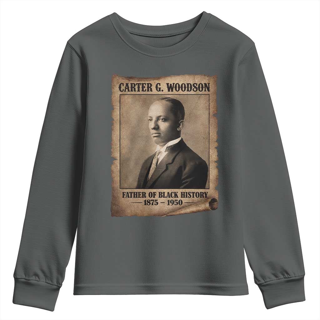 Carter G Woodson Youth Sweatshirt Father Of Black History Month Old Paper Graphic TS11 Dark Heather Print Your Wear