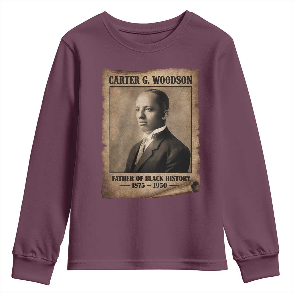 Carter G Woodson Youth Sweatshirt Father Of Black History Month Old Paper Graphic TS11 Maroon Print Your Wear