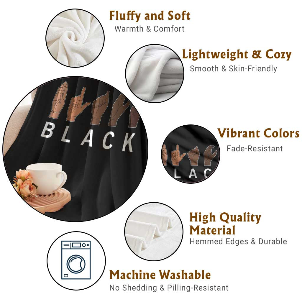 Black Asl Sign Language Hands Signs African American Month Throw Blanket TS11 Print Your Wear