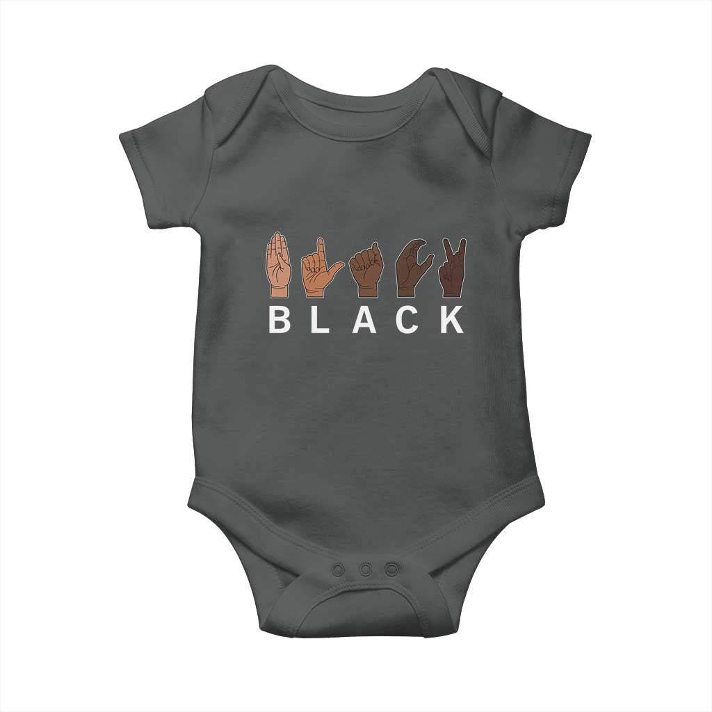 Black Asl Sign Language Hands Signs African American Month Baby Onesie TS11 Dark Heather Print Your Wear