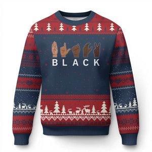 Black Asl Sign Language Hands Signs African American Month Ugly Christmas Sweater TS11 Navy Red Print Your Wear