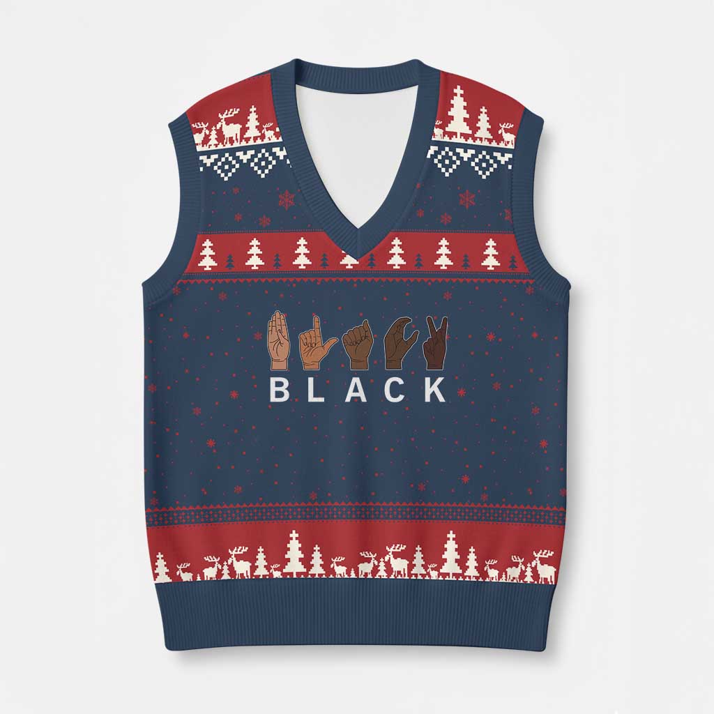 Black Asl Sign Language Hands Signs African American Month V-Neck Knit Sweater Vest TS11 Navy Red Print Your Wear