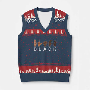 Black Asl Sign Language Hands Signs African American Month V-Neck Knit Sweater Vest TS11 Navy Red Print Your Wear