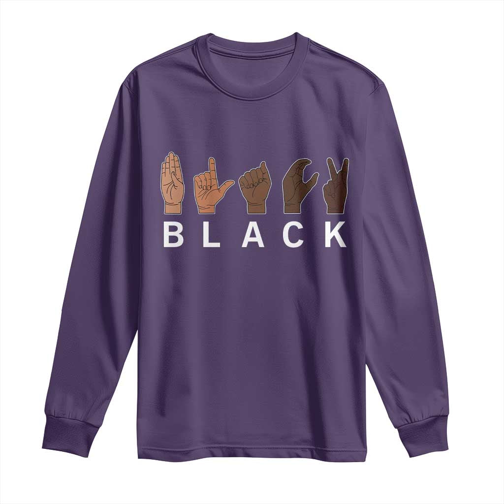 Black Asl Sign Language Hands Signs African American Month Long Sleeve Shirt TS11 Purple Print Your Wear