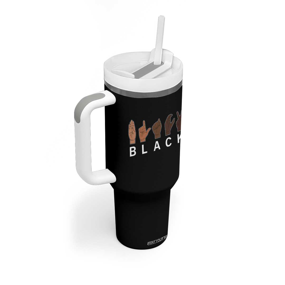 Black Asl Sign Language Hands Signs African American Month Tumbler With Handle TS11 Print Your Wear