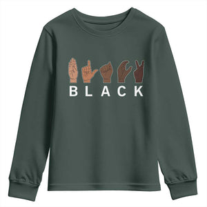 Black Asl Sign Language Hands Signs African American Month Youth Sweatshirt TS11 Dark Forest Green Print Your Wear