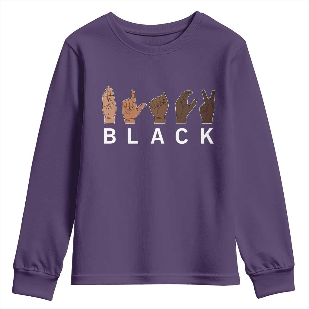 Black Asl Sign Language Hands Signs African American Month Youth Sweatshirt TS11 Purple Print Your Wear