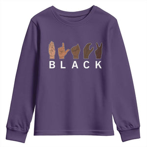 Black Asl Sign Language Hands Signs African American Month Youth Sweatshirt TS11 Purple Print Your Wear