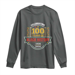 Celebrating 100 Years Of Black History Long Sleeve Shirt Beginning 1926 Centennial African American Month TS11 Dark Heather Print Your Wear