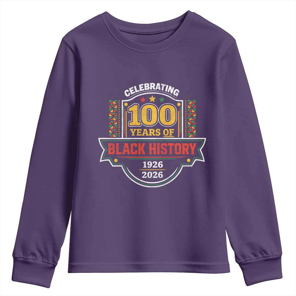 Celebrating 100 Years Of Black History Youth Sweatshirt Beginning 1926 Centennial African American Month TS11 Purple Print Your Wear
