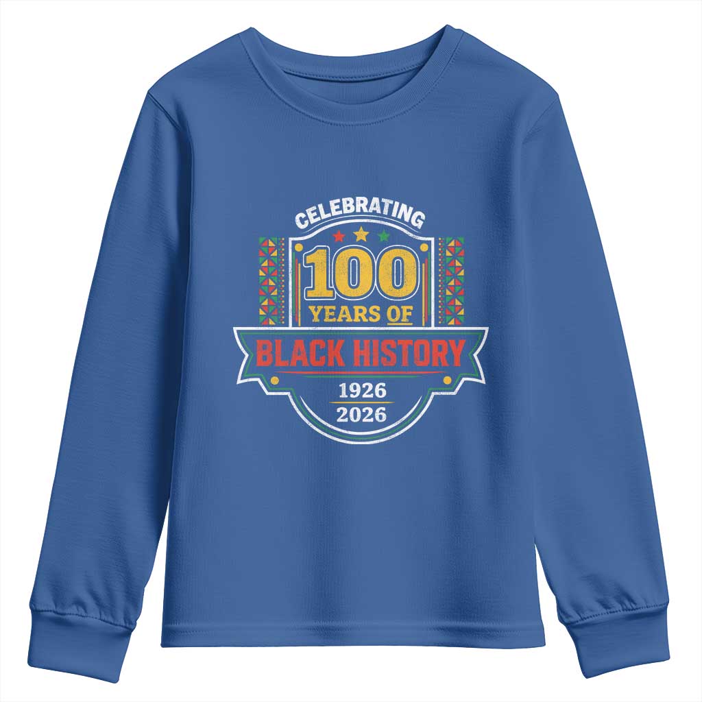 Celebrating 100 Years Of Black History Youth Sweatshirt Beginning 1926 Centennial African American Month TS11 Royal Blue Print Your Wear