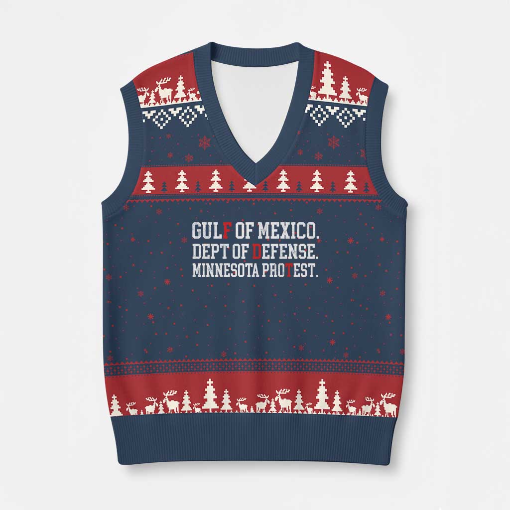 Gulf Of Mexico Dept Of Defense Minnesota V-Neck Knit Sweater Vest Funny Political American Pride TS11 Navy Red Print Your Wear