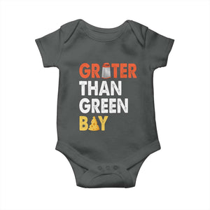 Funny Greater Than Green Bay Cheese Grate Baby Onesie TS11 Dark Heather Print Your Wear
