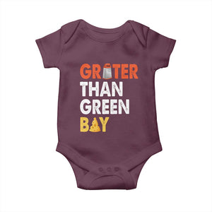 Funny Greater Than Green Bay Cheese Grate Baby Onesie TS11 Maroon Print Your Wear
