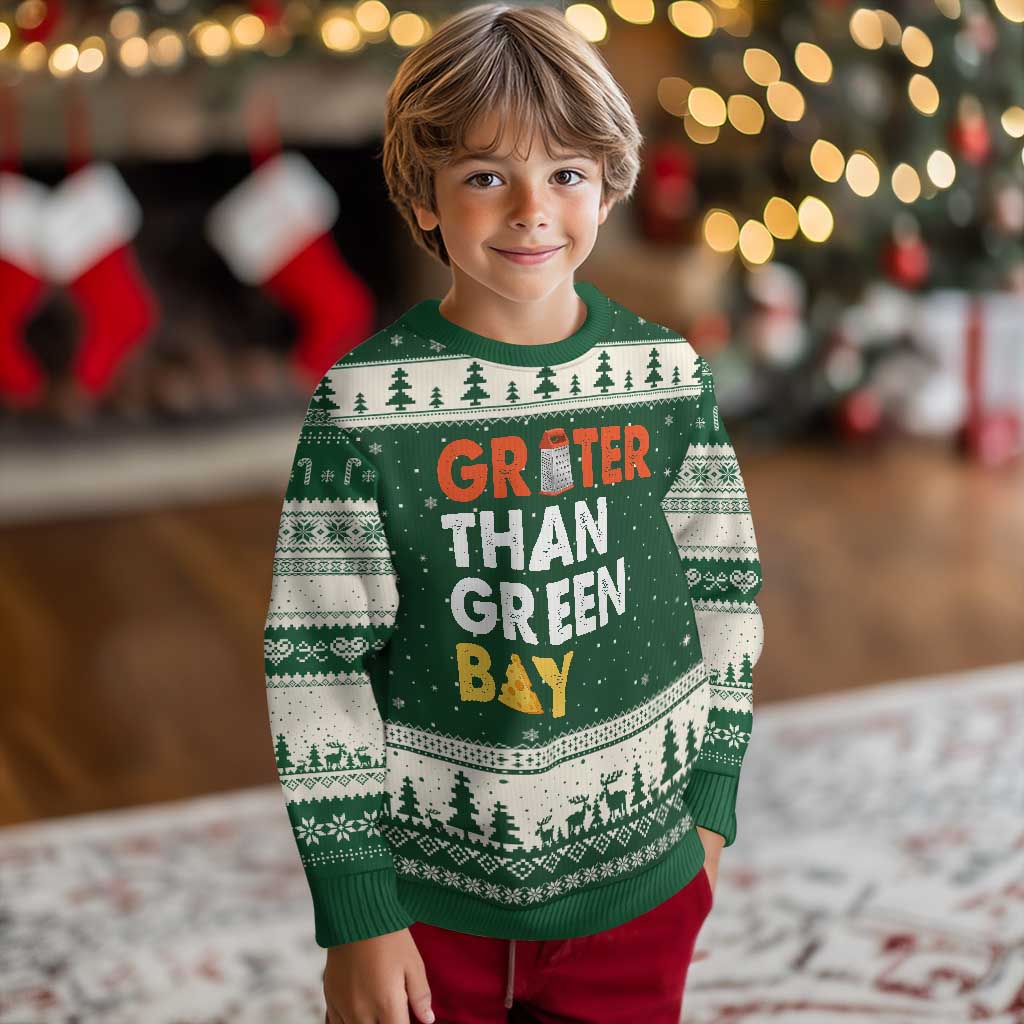 Funny Greater Than Green Bay Cheese Grate Ugly Christmas Sweater TS11 Forest Green Beige Print Your Wear