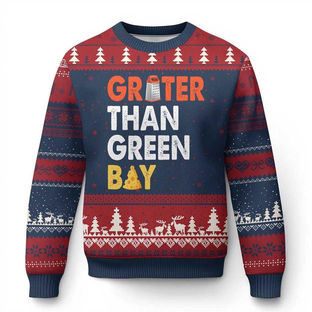 Funny Greater Than Green Bay Cheese Grate Ugly Christmas Sweater TS11 Navy Red Print Your Wear