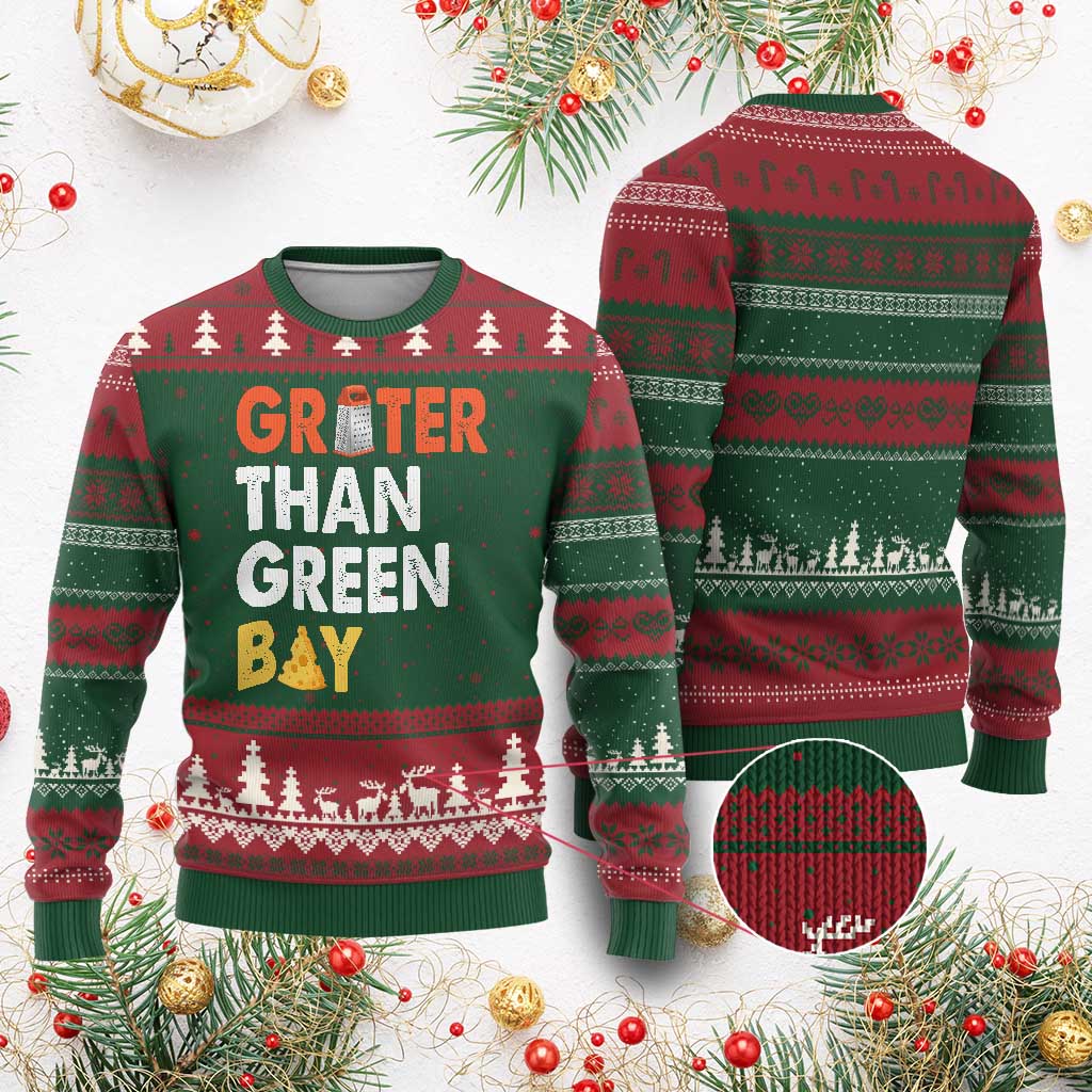 Funny Greater Than Green Bay Cheese Grate Ugly Christmas Sweater TS11 Red Green Print Your Wear