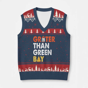 Funny Greater Than Green Bay Cheese Grate V-Neck Knit Sweater Vest TS11 Navy Red Print Your Wear