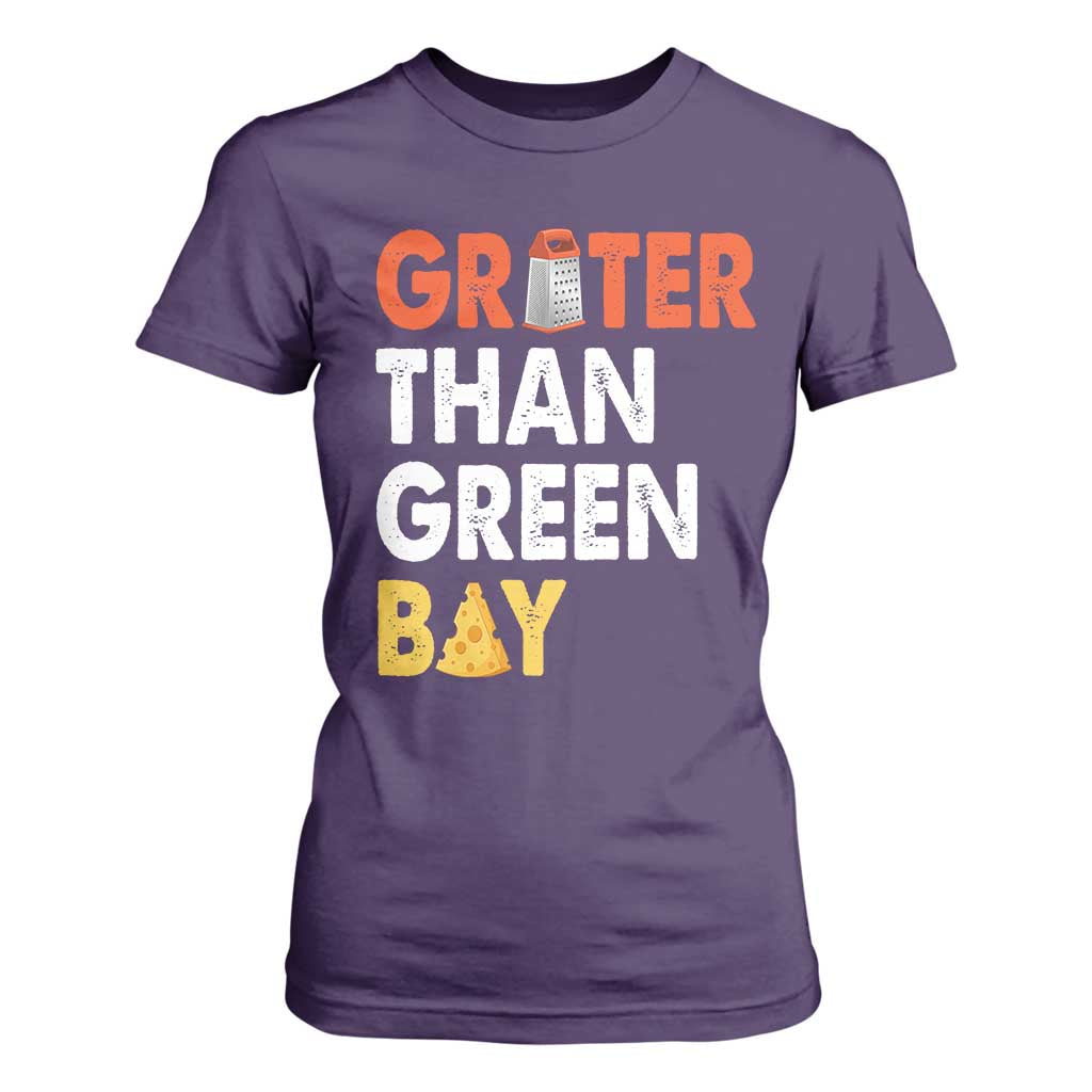 Funny Greater Than Green Bay Cheese Grate T Shirt For Women TS11 Purple Print Your Wear
