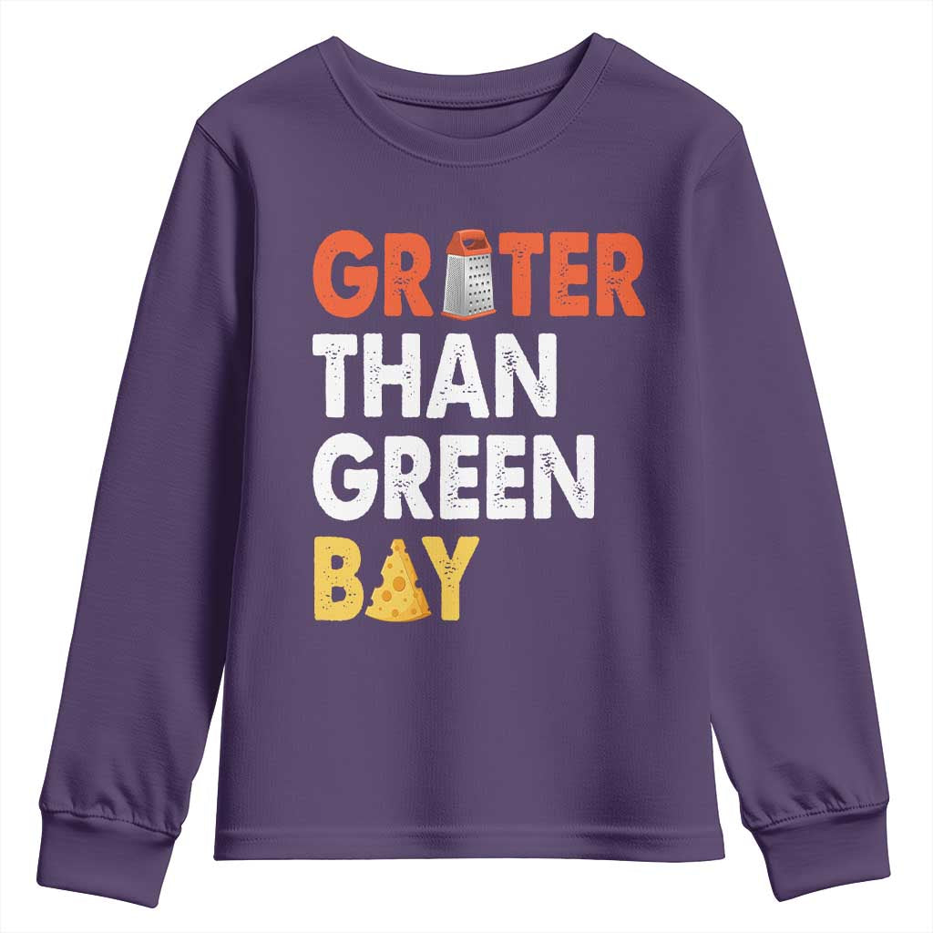 Funny Greater Than Green Bay Cheese Grate Youth Sweatshirt TS11 Purple Print Your Wear