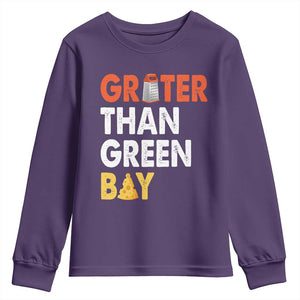 Funny Greater Than Green Bay Cheese Grate Youth Sweatshirt TS11 Purple Print Your Wear
