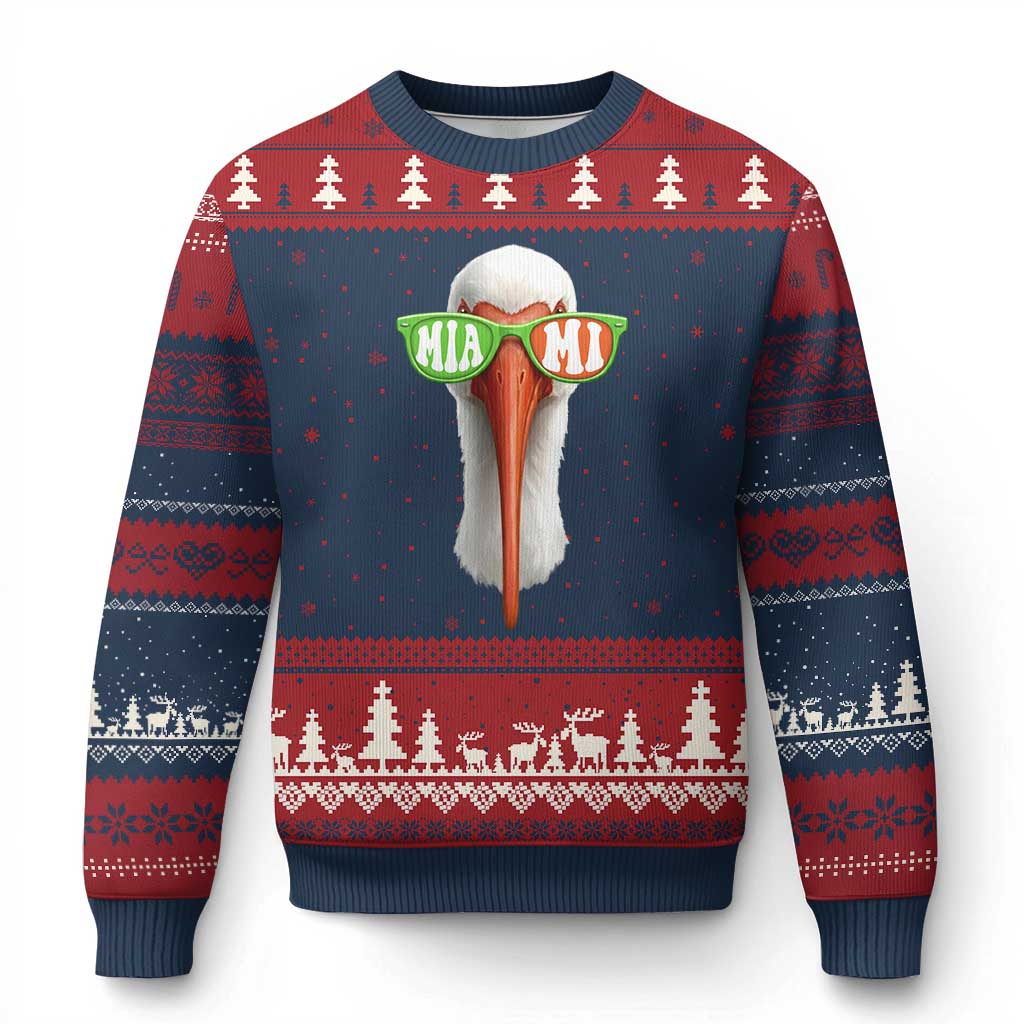 Vintage Miami White Ibis with Sunglasses Ugly Christmas Sweater TS11 Navy Red Print Your Wear