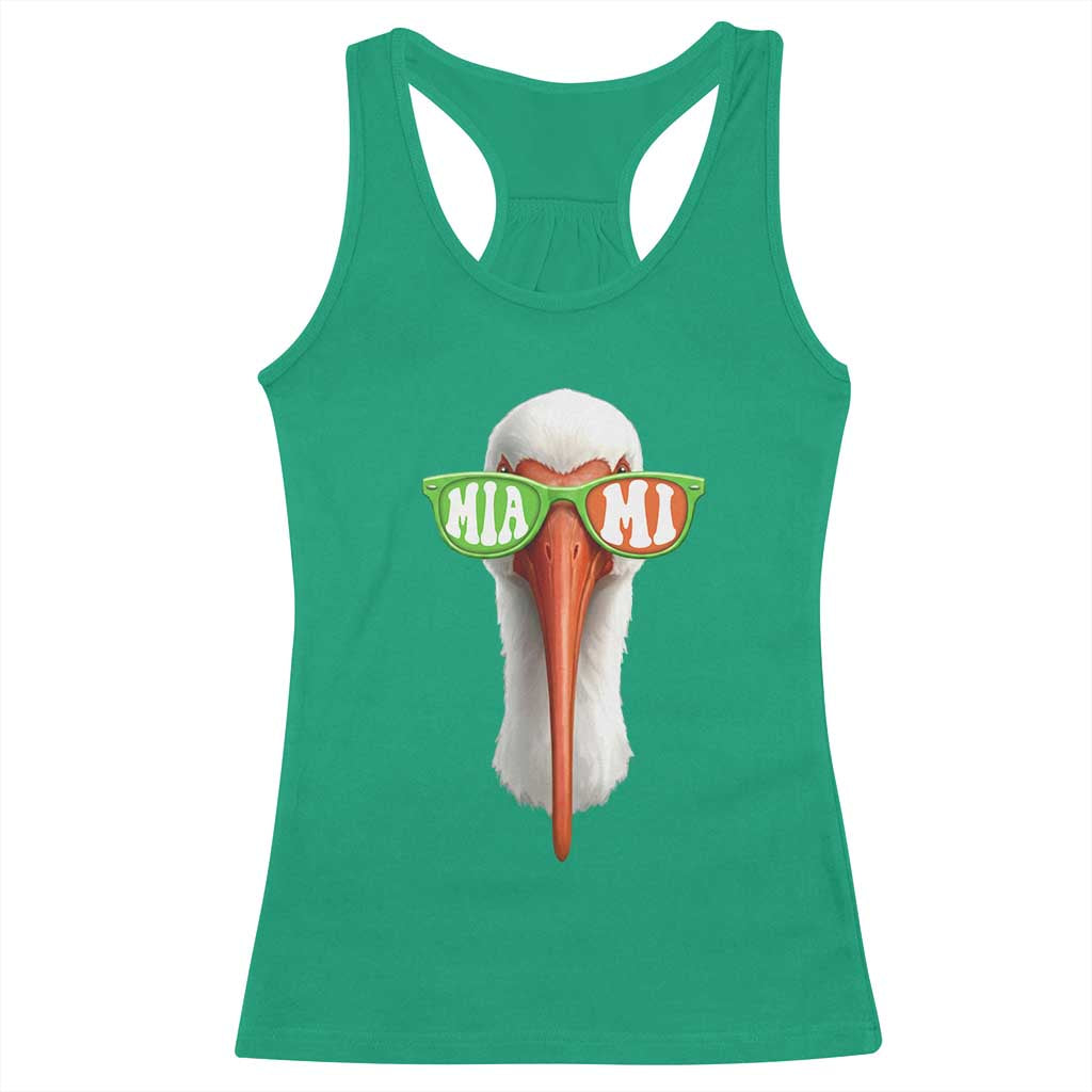 Vintage Miami White Ibis with Sunglasses Racerback Tank Top TS11 Irish Green Print Your Wear