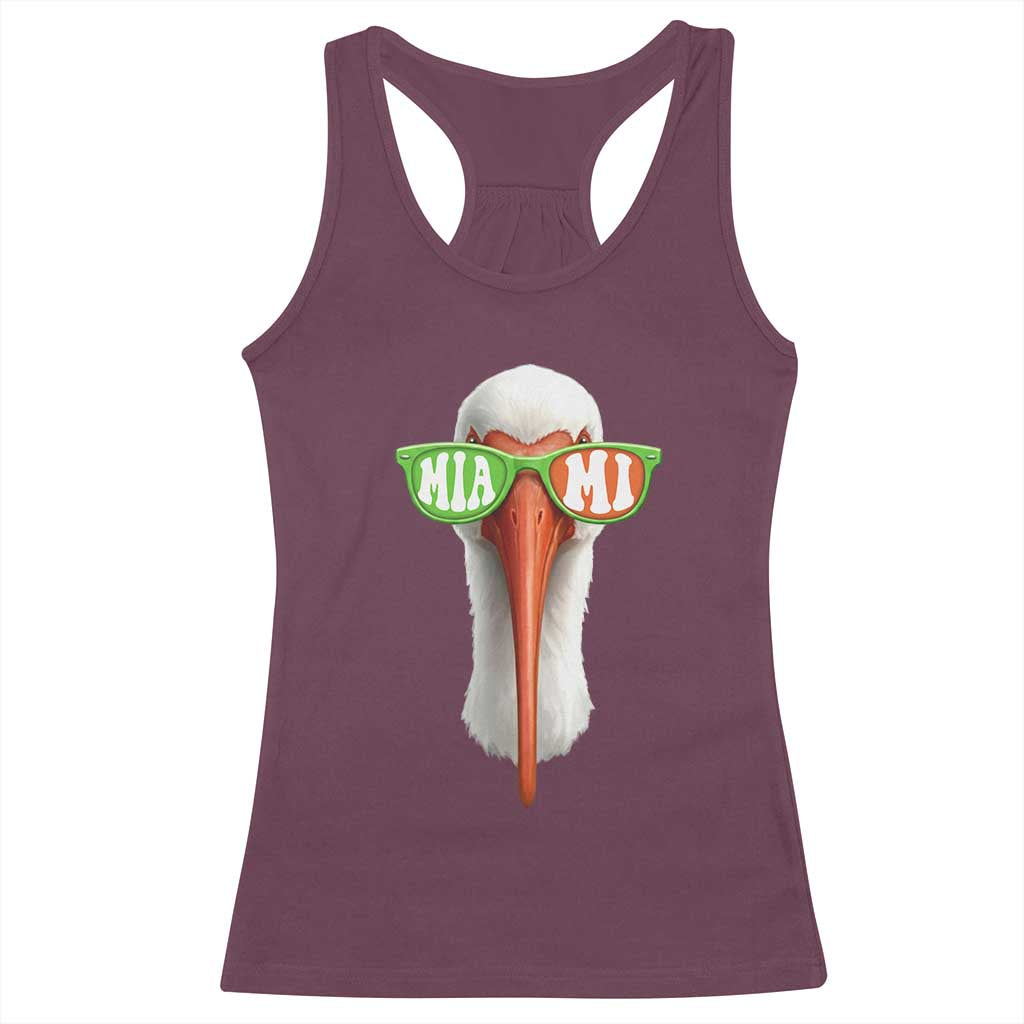Vintage Miami White Ibis with Sunglasses Racerback Tank Top TS11 Maroon Print Your Wear