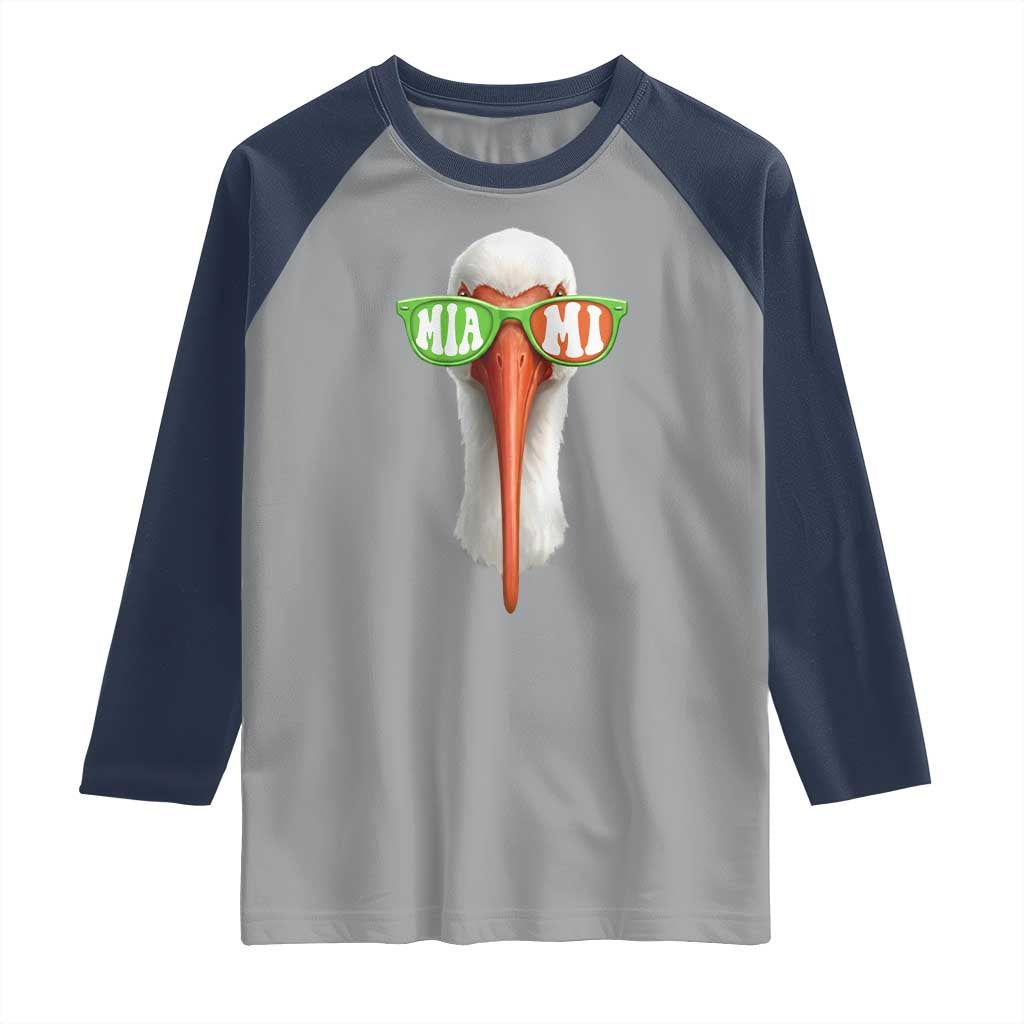 Vintage Miami White Ibis with Sunglasses Raglan Shirt TS11 Sport Gray Navy Print Your Wear