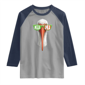 Vintage Miami White Ibis with Sunglasses Raglan Shirt TS11 Sport Gray Navy Print Your Wear