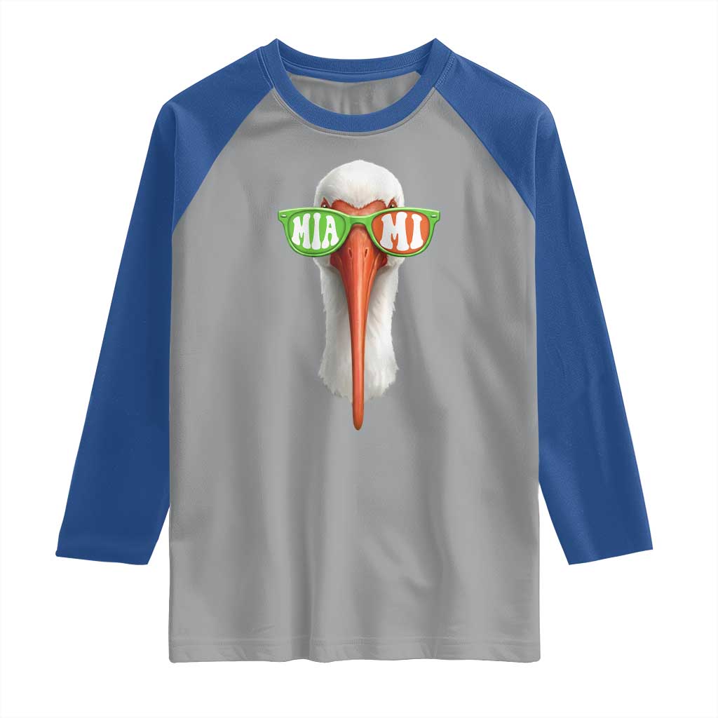 Vintage Miami White Ibis with Sunglasses Raglan Shirt TS11 Sport Gray Royal Print Your Wear