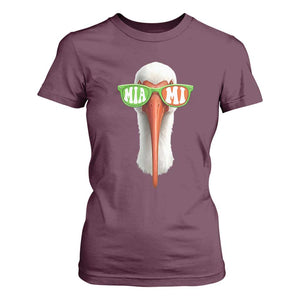 Vintage Miami White Ibis with Sunglasses T Shirt For Women TS11 Maroon Print Your Wear