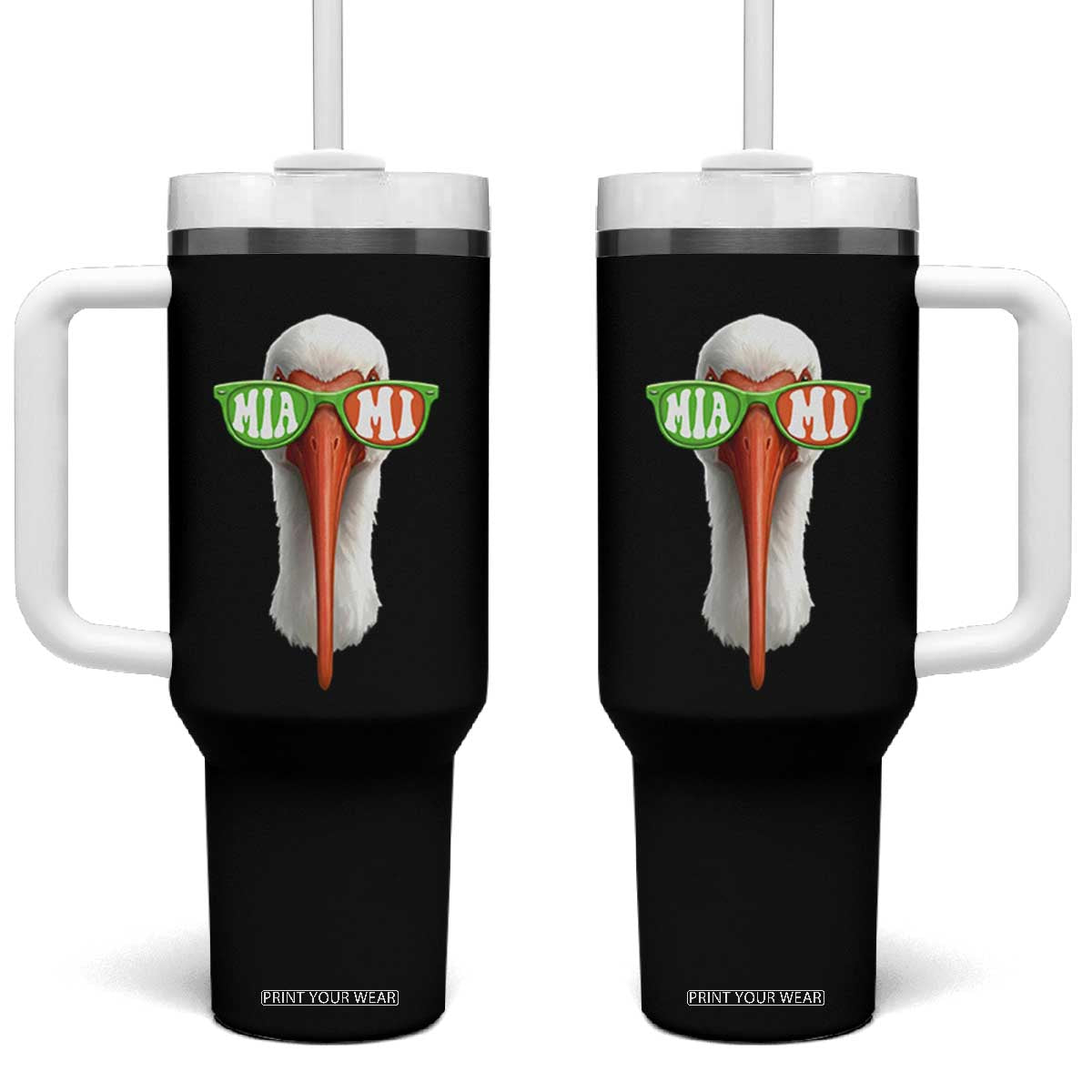 Vintage Miami White Ibis with Sunglasses Tumbler With Handle TS11 One Size: 40 oz Black Print Your Wear
